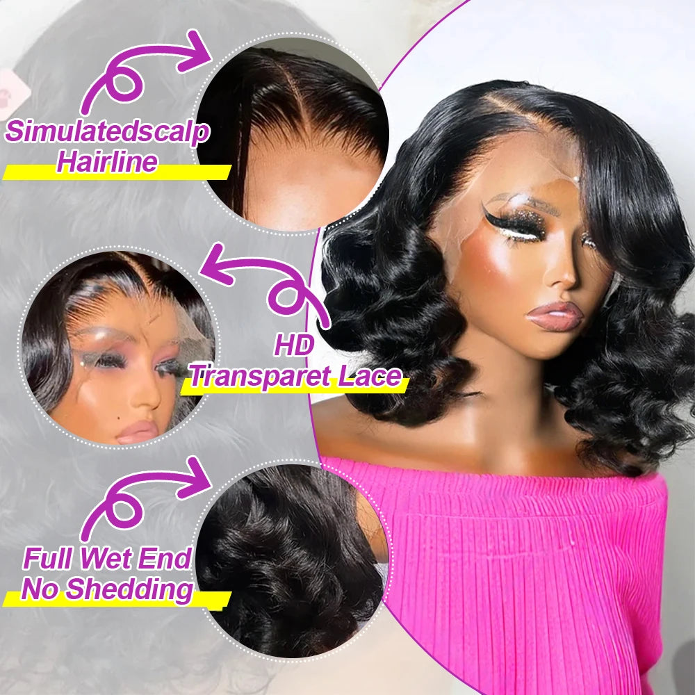High-Density Body Wave Bob Wig (10–16 Inch Options)