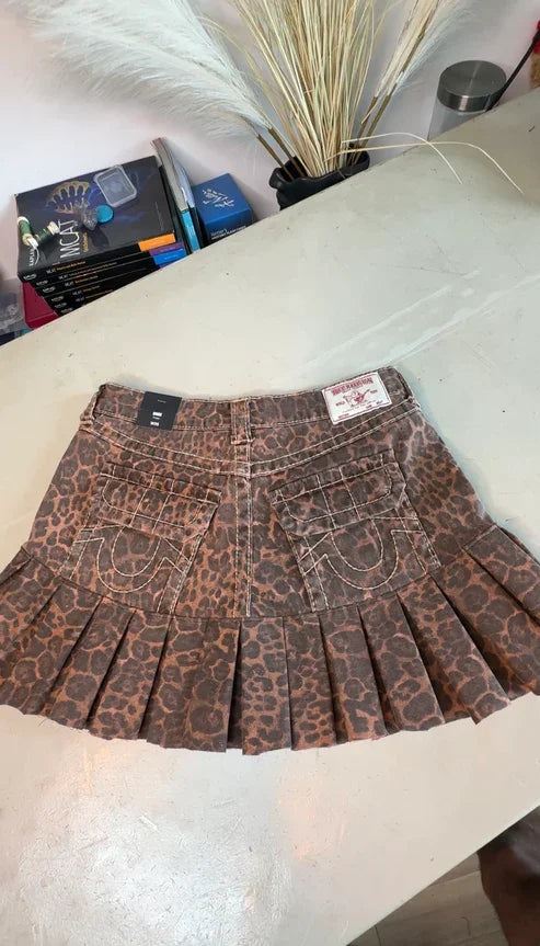 Street Style Women's Leopard Print Pocket Embroidered Mini Slim Skirt Y2K Fashion Summer Casual Fashion A-line Skirt