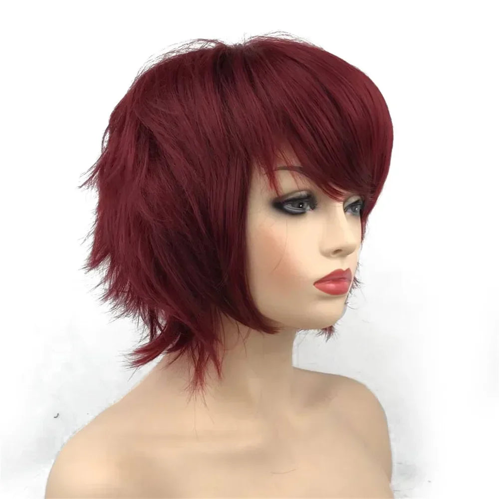 Straight Blue And Red Synthetic Cosplay Wig For Women