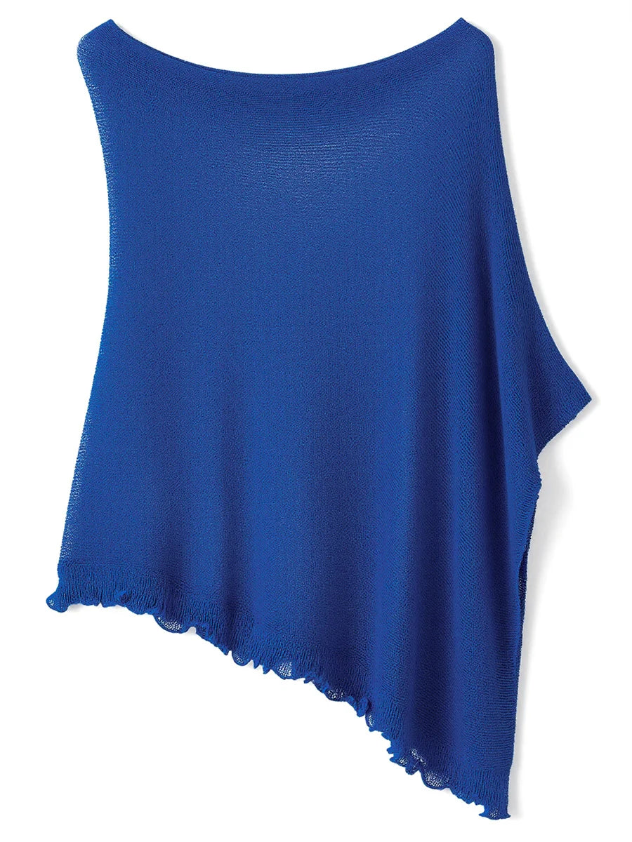 Sheer Ruffle Trim Knit Poncho Cover Up for Women