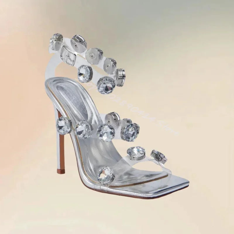 Crystal Embellished Open Toe Sandals With Buckle for Women