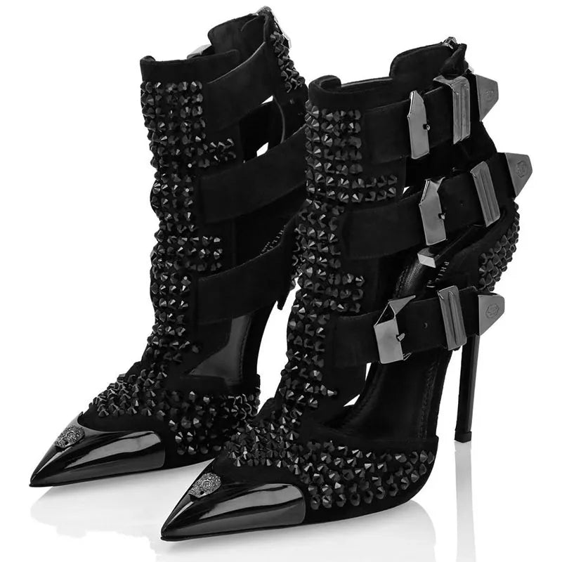 Crystal Embellished Pointed Toe Stiletto Sandals for Women
