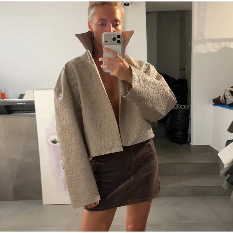 Slim Fit Single Breasted Faux Leather Jacket for Women