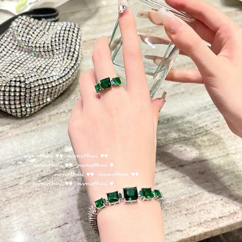 Delicate Green Zircon Wedding Jewelry Set for Women