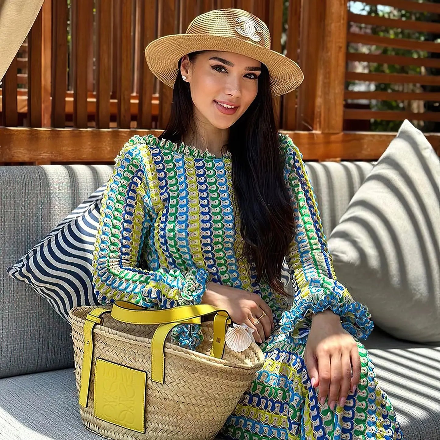 Sexy Backless Flare Sleeve Lace Knit Cut Out Party Beach Maxi Dress 2025 Summer Women Vacation Beachwear Swimsuit Cover Up A2815