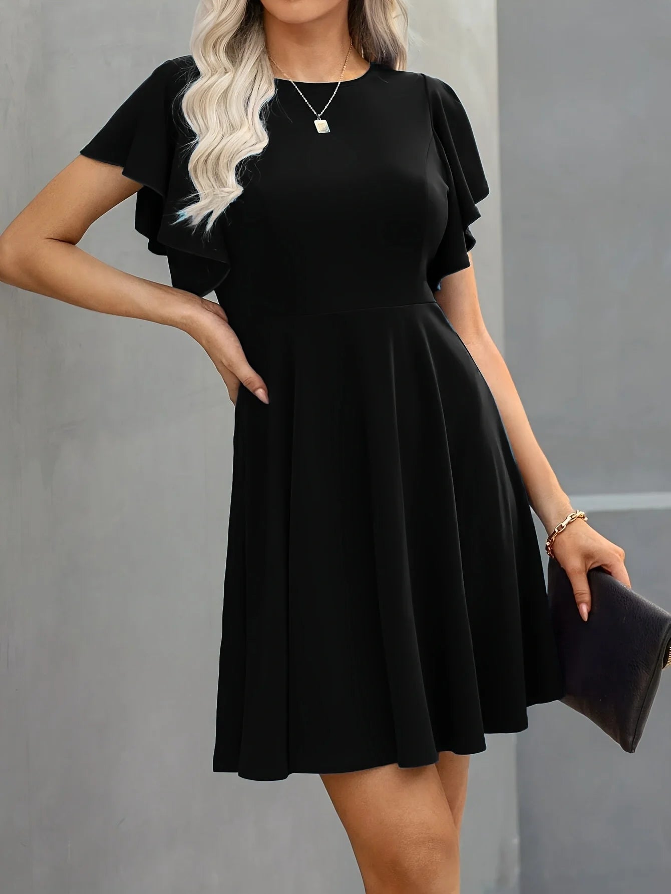 Summer 2025 Women's Dresses Elegant Vintage Ruffle Sleeve Flared A Line Swing Round-Neck Casual Party Cocktail Dress Women Cloth
