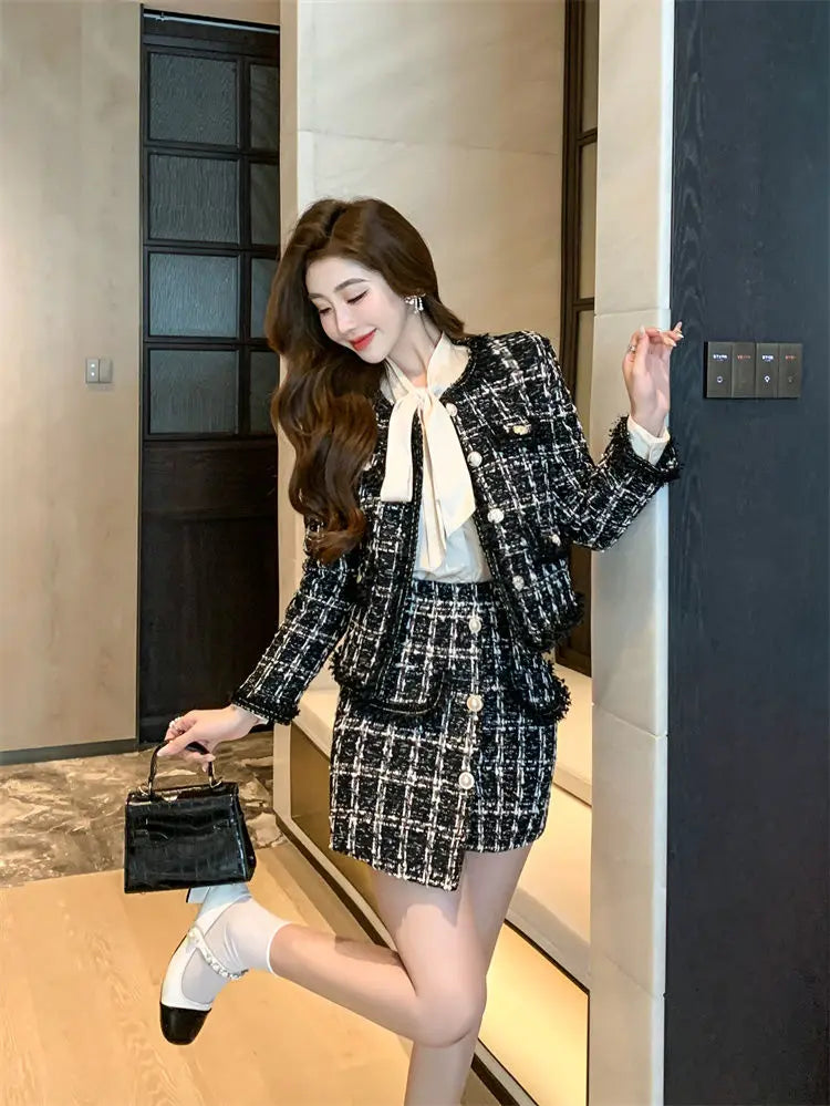 Autumn Winter Street Style Tweed Suit