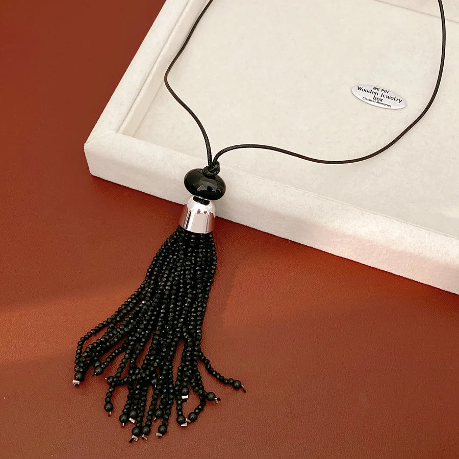Glass Beaded Tassel Pendant Necklace