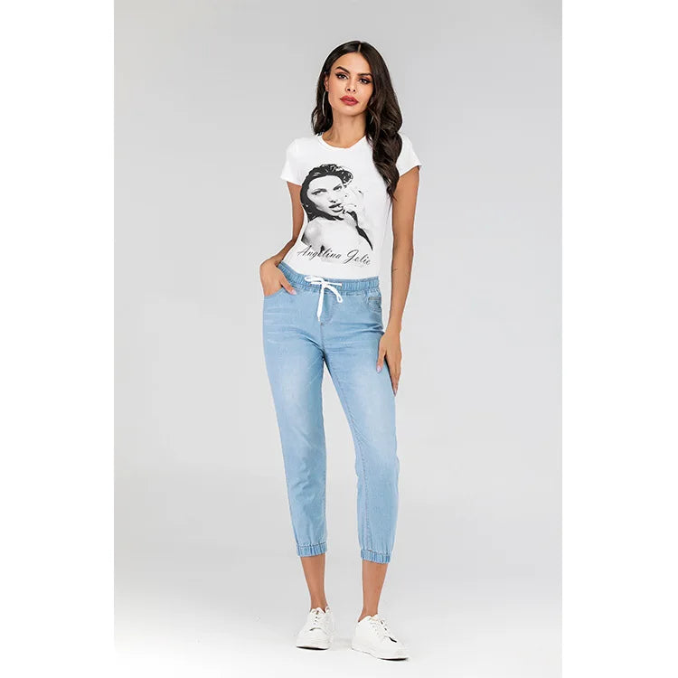 Elastic Waist Slim Fit Pegged Tapered Pants For Women