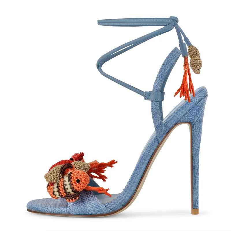 Pink Lace-Up Ankle Wrap Stiletto Sandals for Women