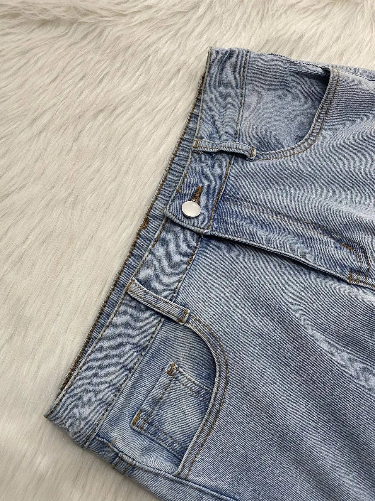 Classic Blue High Waist Straight Cargo Pants for Women