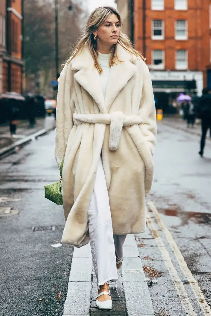 Long Belted Faux Fur Winter Coat