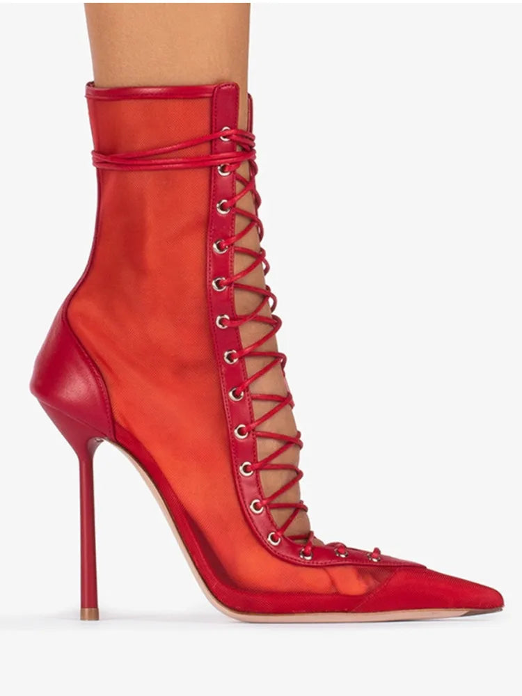 Lace Up Knee High Heeled Boots With Side Zipper for Women