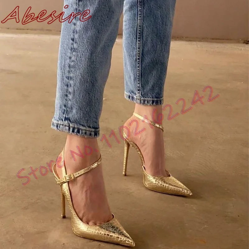 Gold Buckle Strap Patent Leather Stiletto Pumps for Women