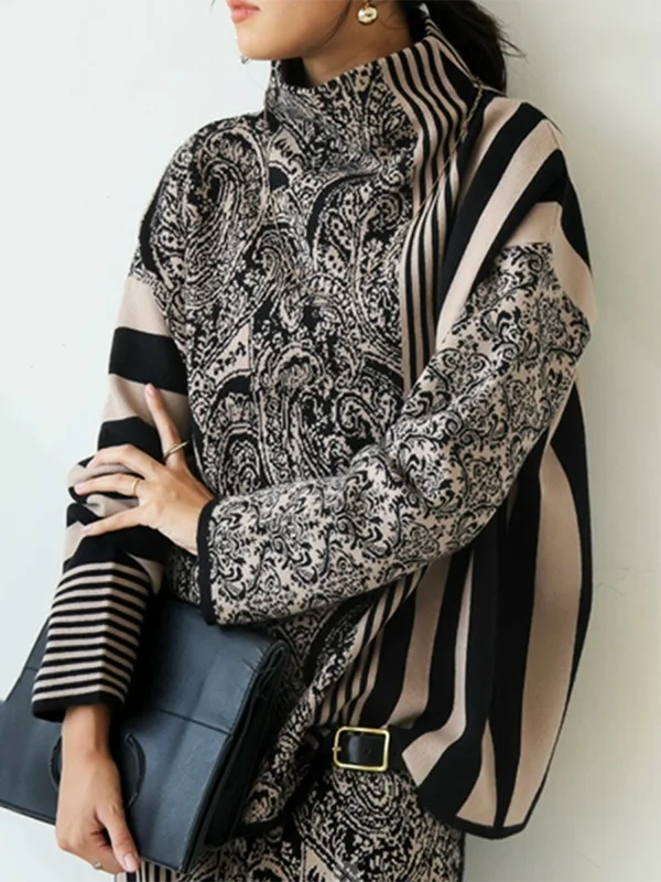 Gymystars Casual Autumn Two Piece Set Elegant Loose Striped Pullovers Column Knitting Skirts Fashion Trend Winter Skirts Suits