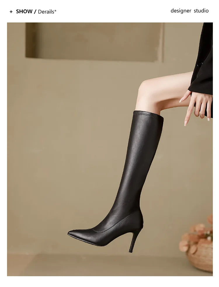 Patent Leather Pointed Knee High Boots