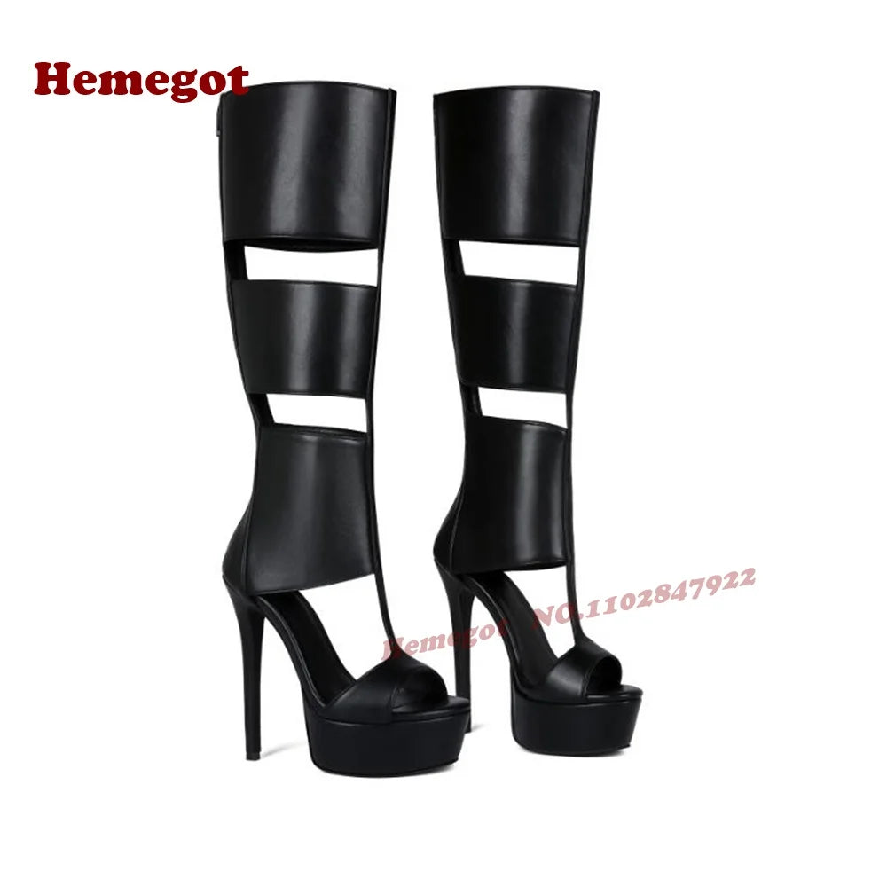 Black T Strap Gladiator Sandals Peep Toe Platform for Women