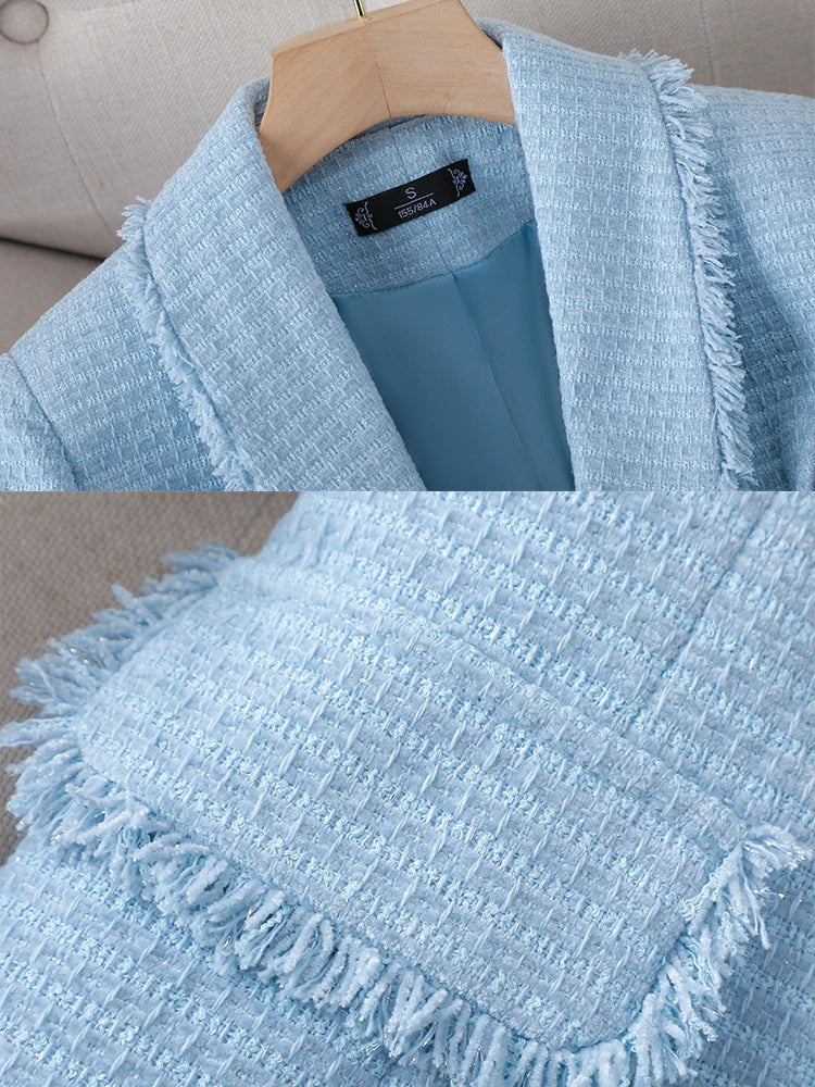 Autumn Winter Outwear Casual Blazer Women Ladies Jacket Pink White Blue Female Slim Long Sleeve Single Breasted Coat