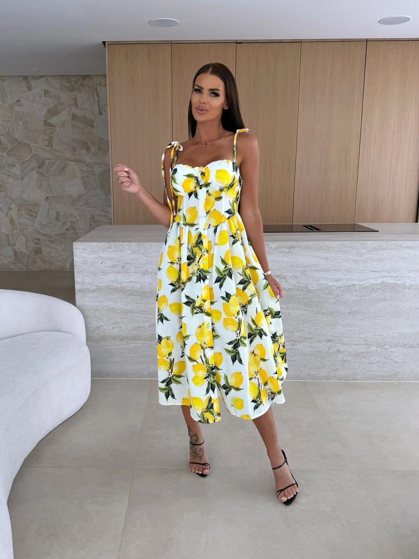 Boho Print Sleeveless A-Line Casual Midi Dress for Women