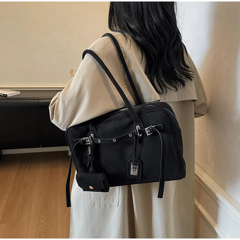 Retro Suede Square Handbag Fashion Versatile High-quality Texture Underarm Bag Exquisite Hardware Design Work Commute Tote Bag