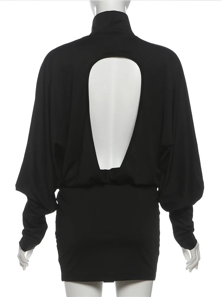 Autumn Peach Backless Turtleneck Bodycon Dress for Women