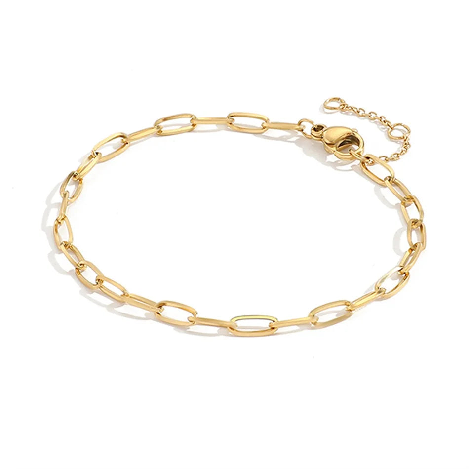 Gold Tone Stainless Steel Figaro Chain Bracelet for Women