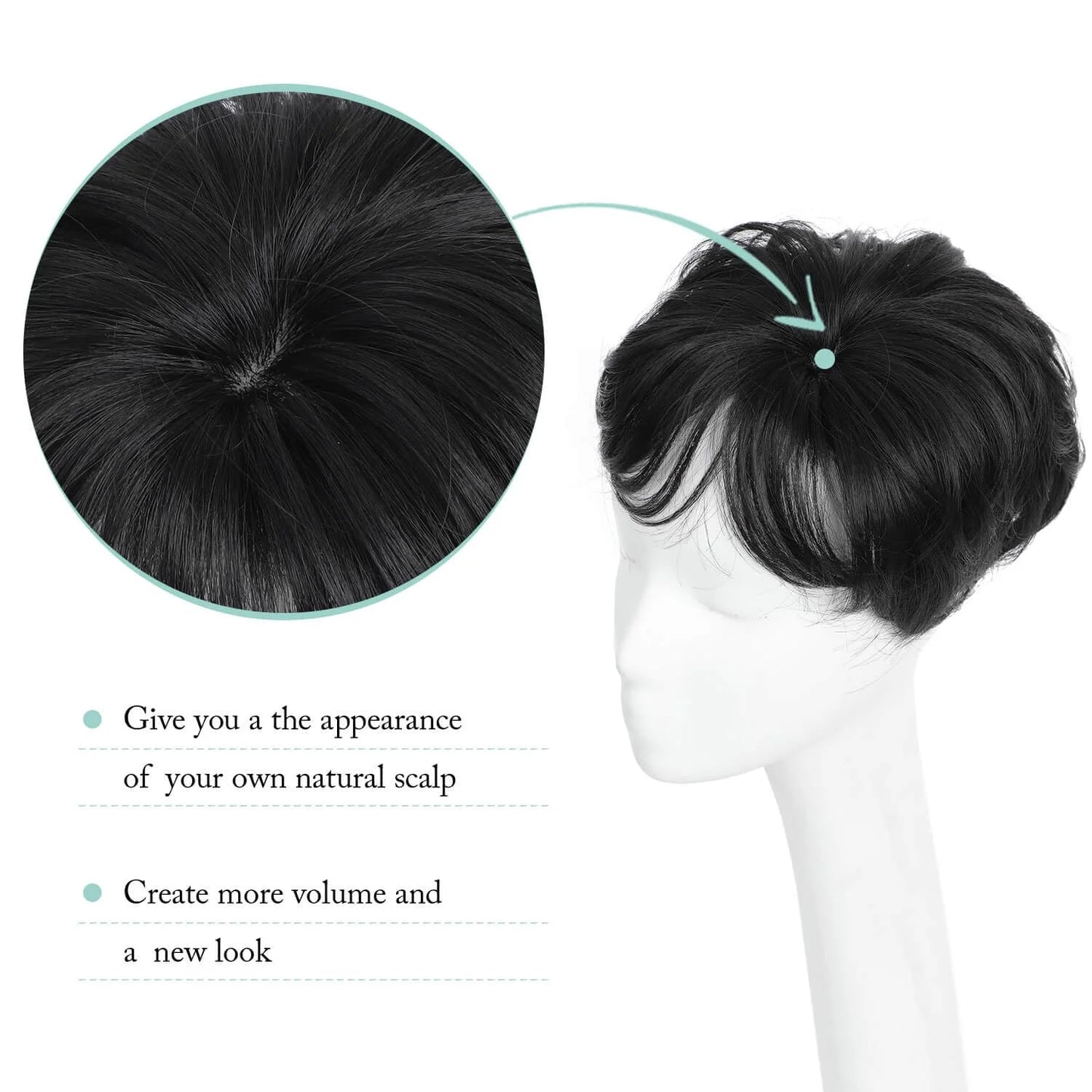 Pixie Cut Hair Toppers for Women 6.8" x 7" Short Hair Topper Fluffy Synthetic Hair Topper Clip in Top Wavy Replacement Wiglets