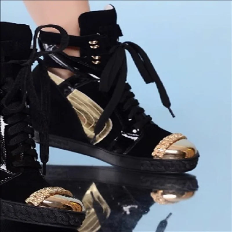 Cross Tied Buckle Strap Platform Flat Shoes With Chain for Women