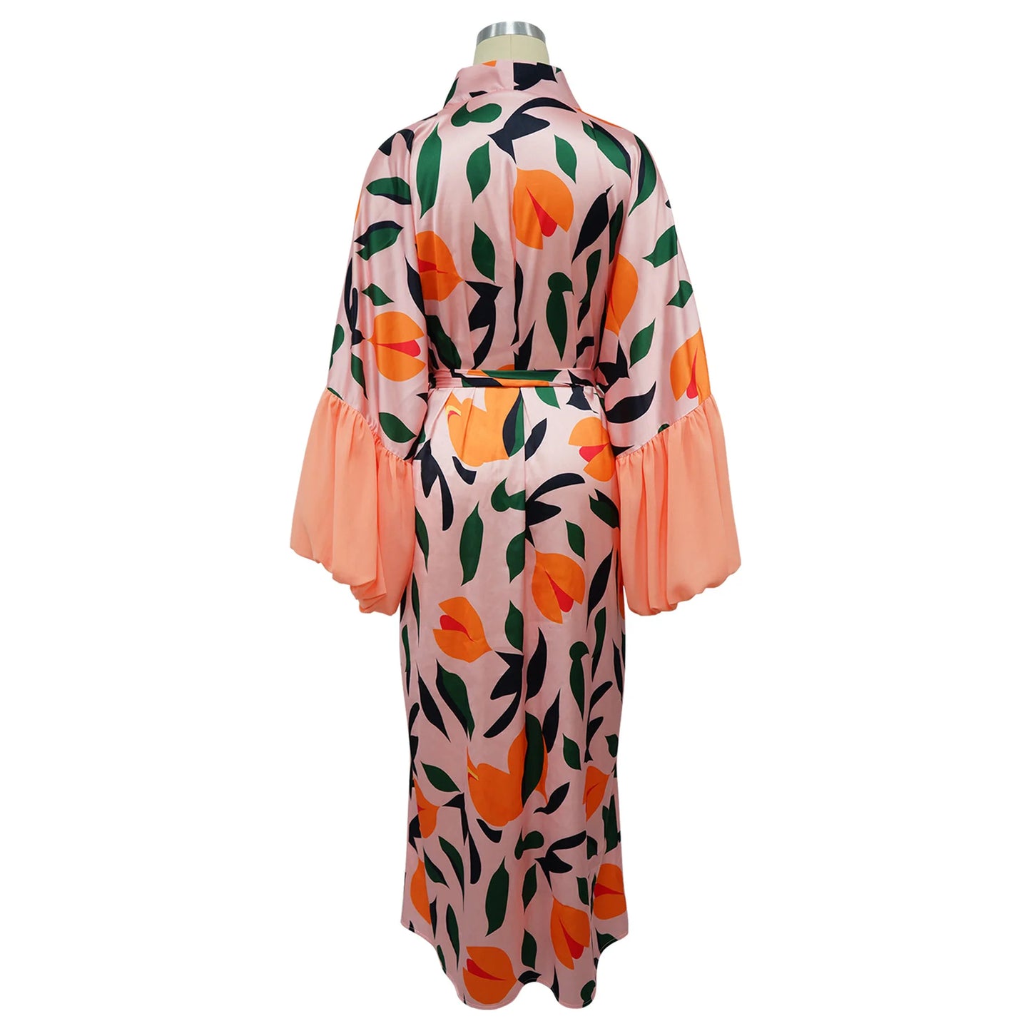Vintage Floral Printed Chiffon Long Cardigan With Ruffle Sleeves for Women