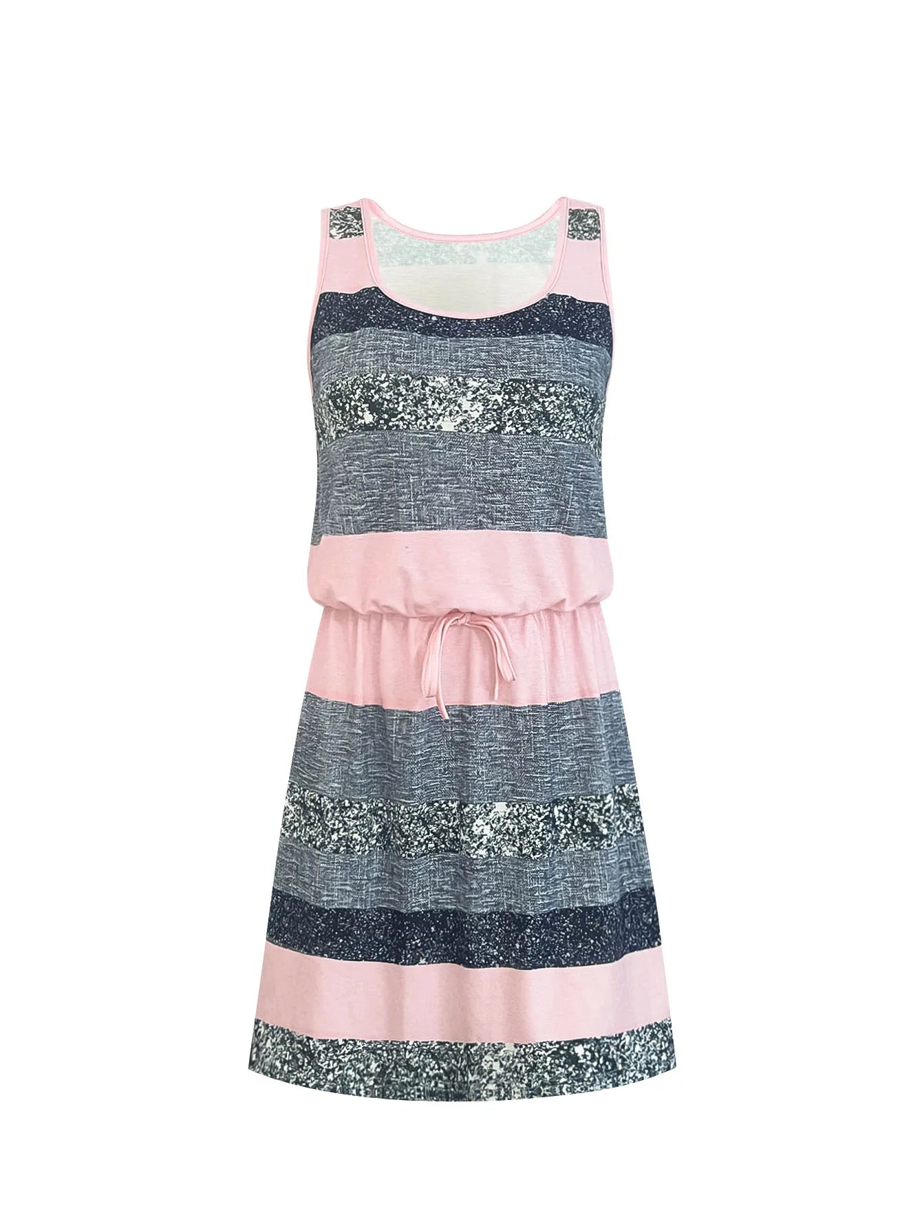 Casual Striped Round Neck Sleeveless Mini Dress for Women