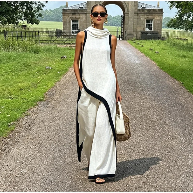 Casual Solid Blouse and Wide Leg Trousers for Women