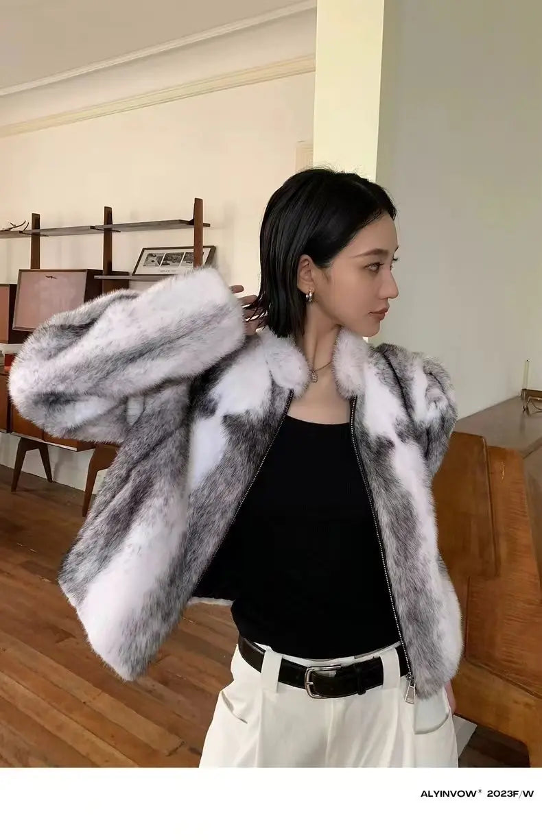 Faux Mink Fur Coat for Women,Short Jackets,O-Neck Overcoat,Female Clothes,High-Quality，England Style,Autumn,Winter,New