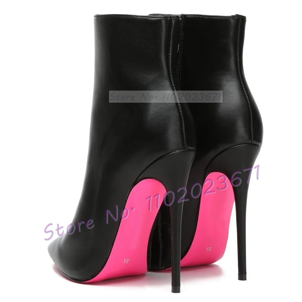 Pink Sole White Ankle Boots Women Pointed Toe Stylish Patent Leather High Heels Boots Female Elegant Casual Crocodile Shoes