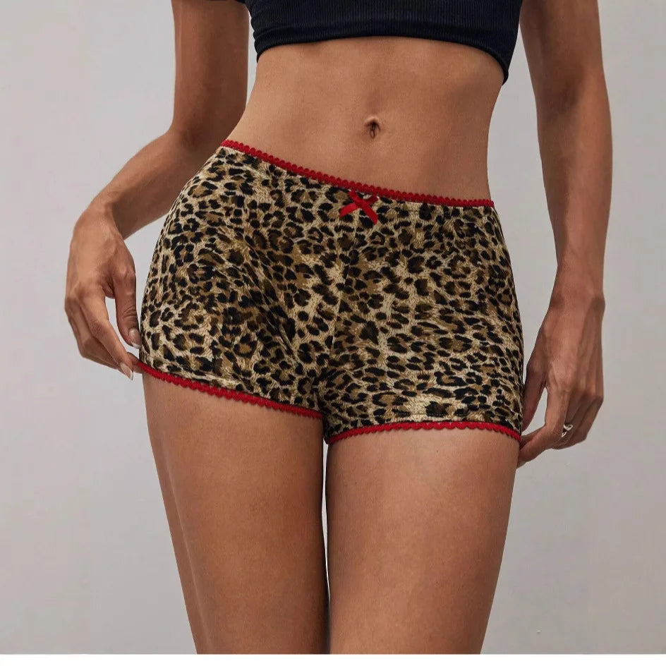 Leopard Print Two Piece Crop Top and Shorts Set for Women