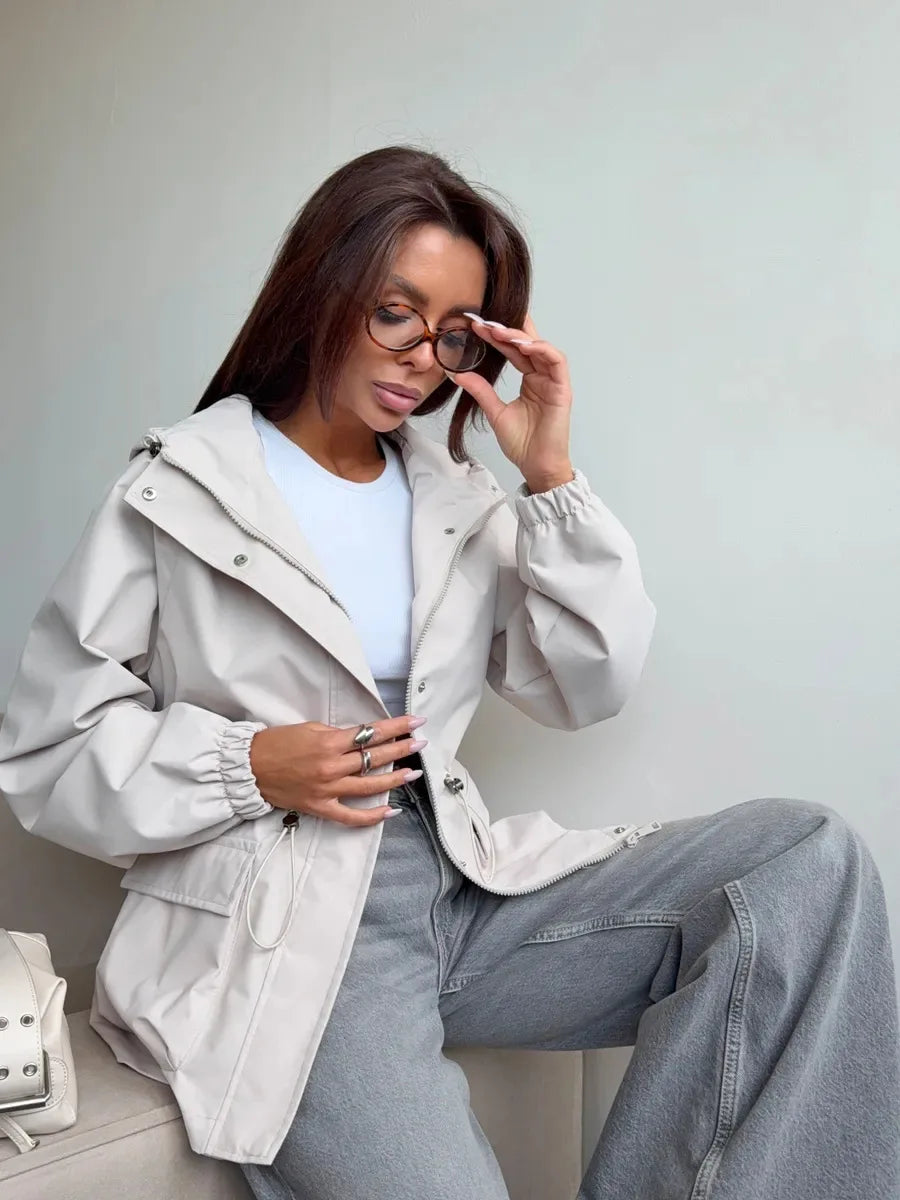 Hooded Hardshell Jacket With Pockets And Zipper for Women