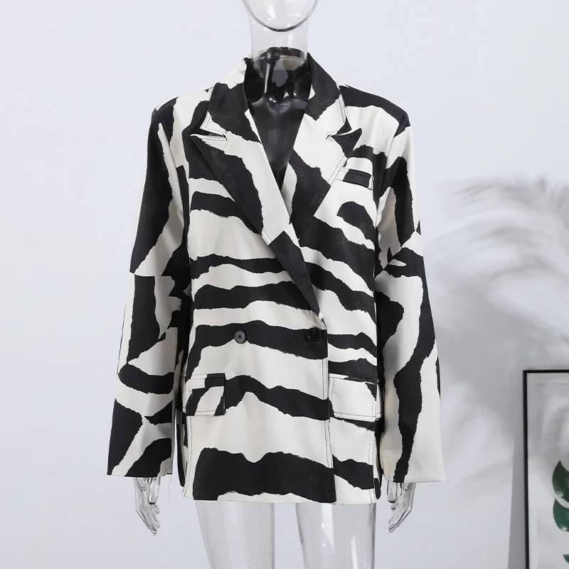 Oversized Zebra Print Long Sleeve Blazer for Women
