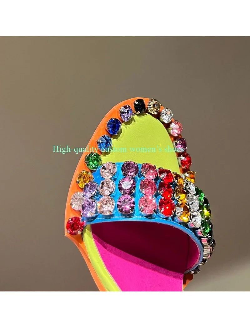 Elegant Rainbow Rhinestone Embellished Sandals for Women