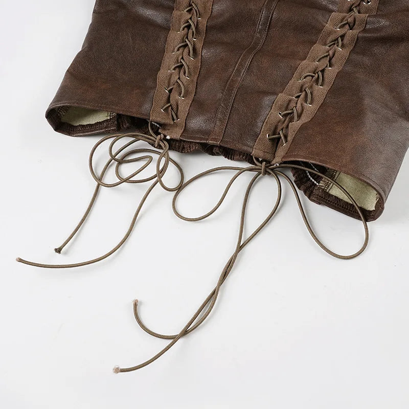 Sexy Leather Corset Vest, Cinched Waistband, Metal Buckle Top, Punk Style, Individualistic Street Style, Spicy Girl Outfit