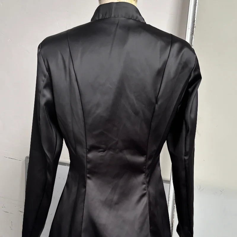 Elegant Satin Frog Button Standup Collar Jacket for Women