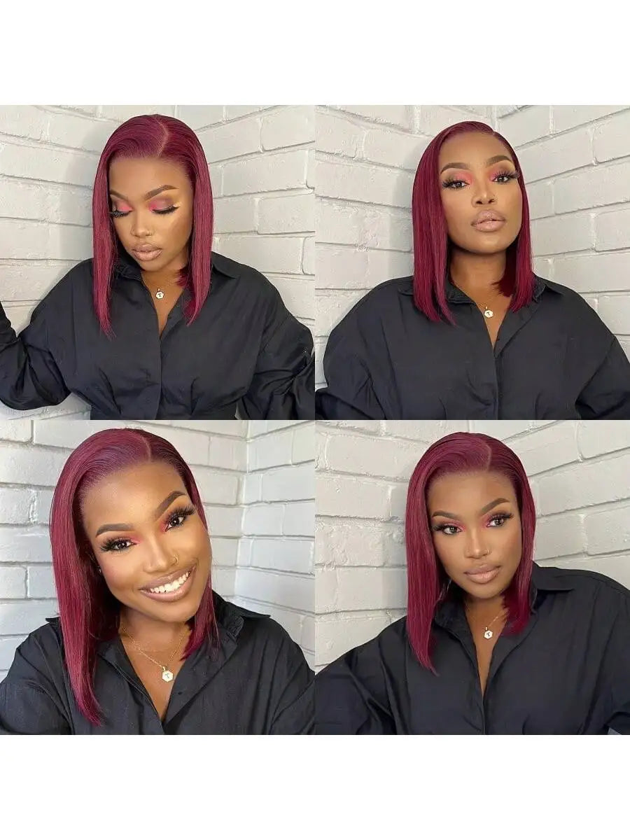 Elegant Burgundy Straight Lace Front Human Hair Bob Wig for Women