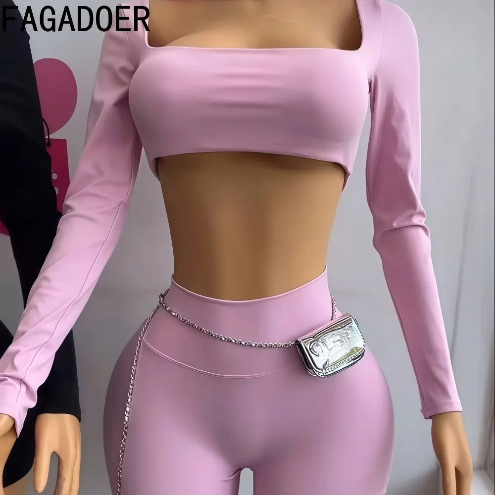 Sporty Solid U-Neck Crop Top and Shorts Two-Piece Set for Women