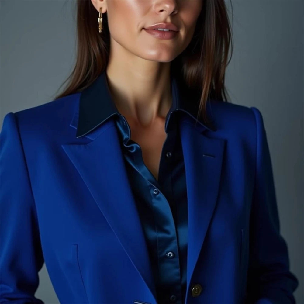 Custom Royal Blue Women's Suit 2 Pieces Tailored Blazer & Pants Set Formal Bridesmaid Cloth Lady Blazer Set (Jacket+Pants)