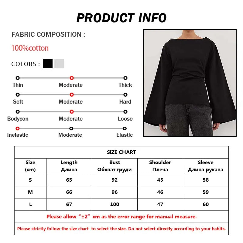 Oymimi Fashion Black Cotton Women's Blouse Elegant O-Neck Long Sleeve Loose Blouses Casual New Solid Lace-Up Blouses Streetwear