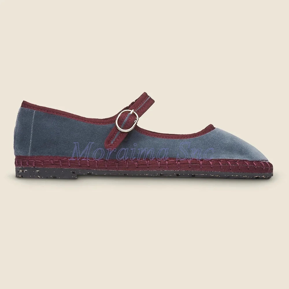 Round Toe Grey Velvet Mary Jane Ballet Flats for Women