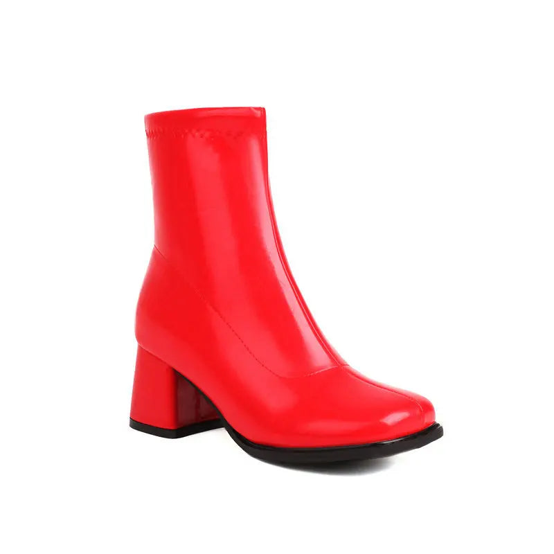 Elegant Warm Block Heel Zip-Up Ankle Boots for Women