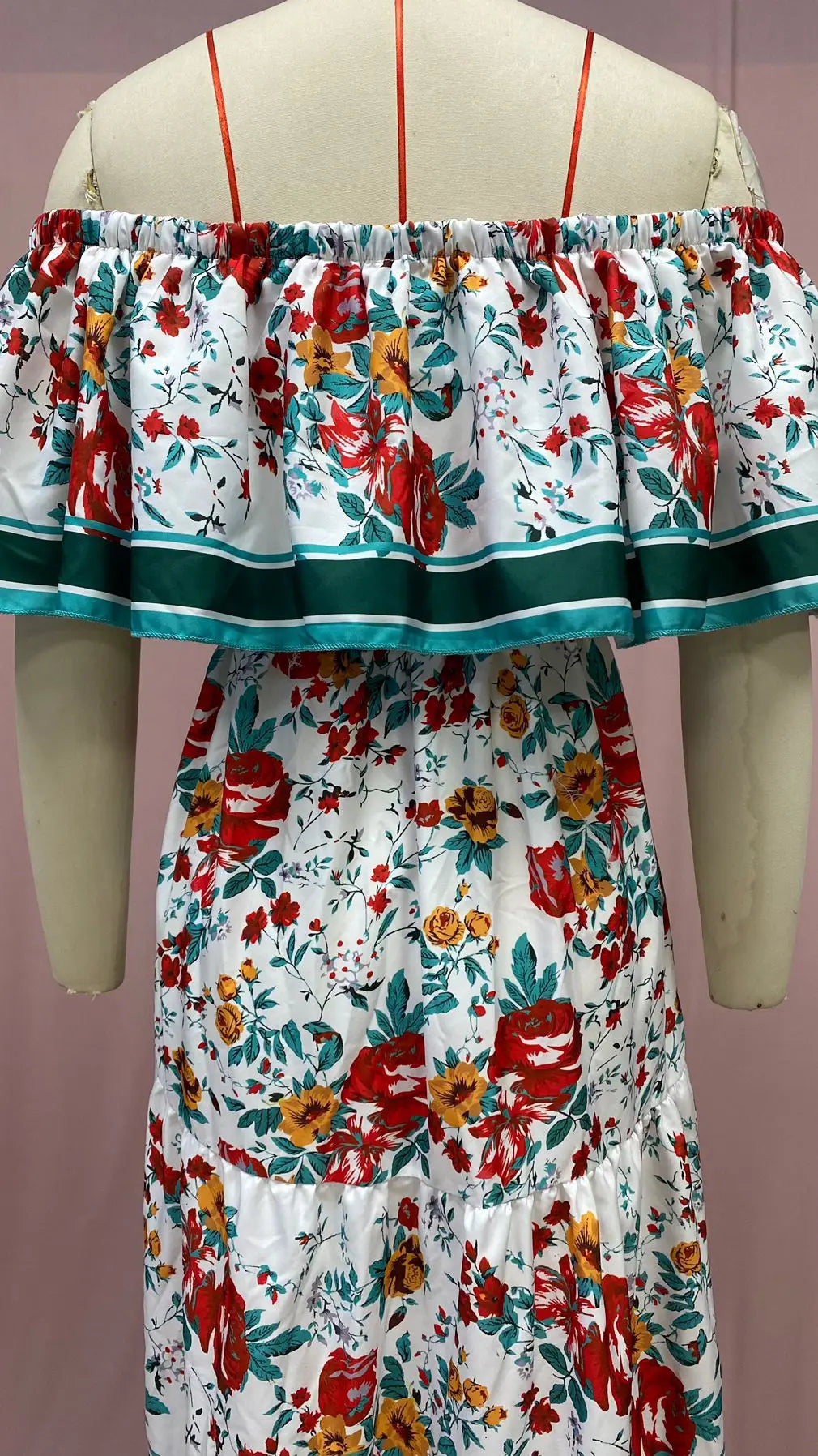 Floral Print Off Shoulder High Waist Dress for Women