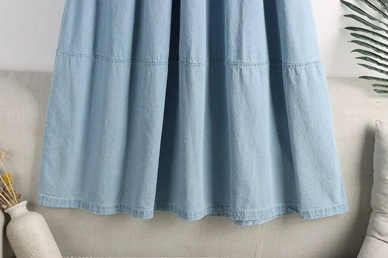 Classic Retro Denim Midi Regular Fit Skirt For Women