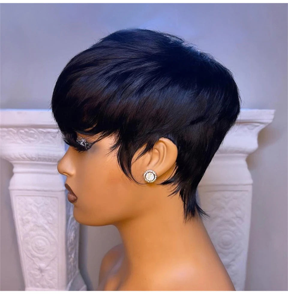 Short Straight Human Hair Bob Wig With Bangs For Women