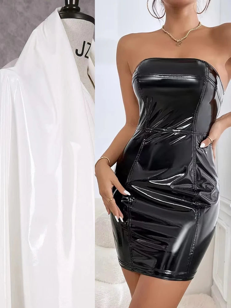 Vintage Patchwork Faux Latex Strapless Bodycon Mini Dress for Women