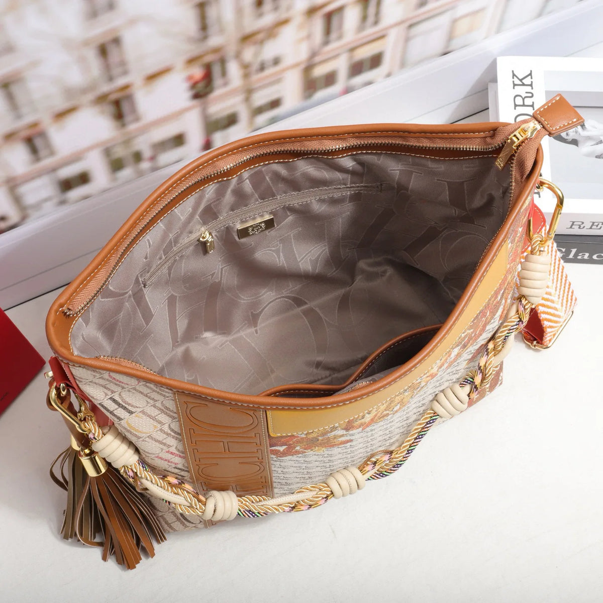 Textured Letter Print Tote And Crossbody Bag for Women